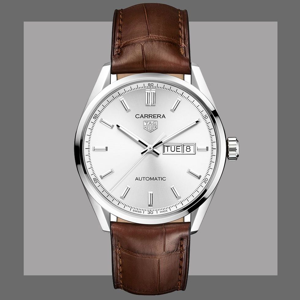 Tag Heuer Carrera Calibre 5 Automatic White Dial Brown Leather Strap Watch for Men - WAR201B.FC6291