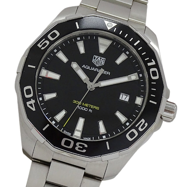 Tag Heuer Aquaracer Quartz Black Dial Silver Steel Strap Watch for Men - WAY101A.BA0746
