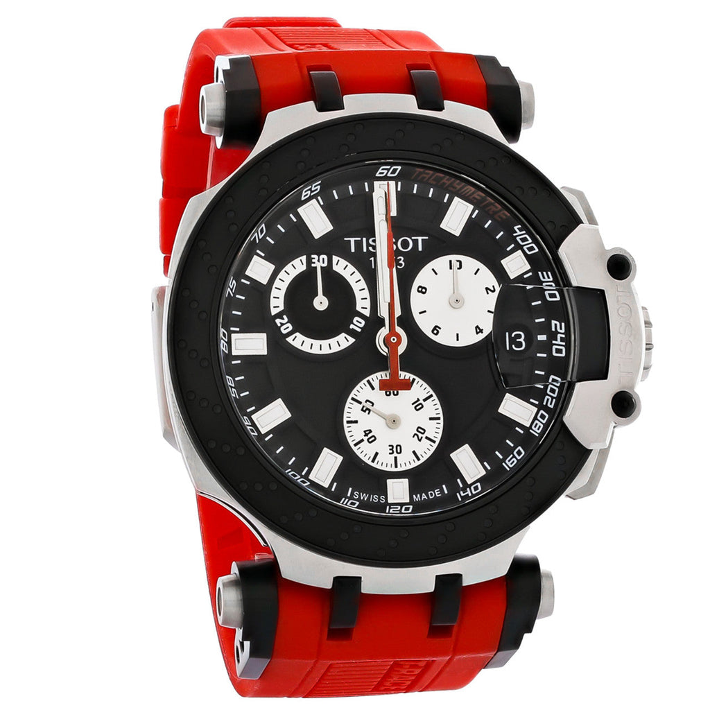 Tissot T Race Chronograph Black Dial Red Silicone Strap Watch For Men - T115.417.27.051.00