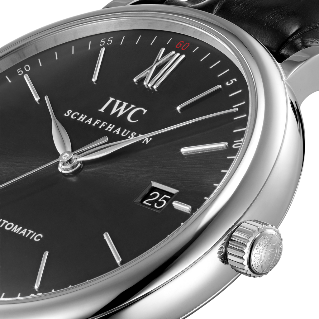 IWC Portofino Automatic Black Dial Black Leather Strap Watch for Men - IW356502