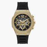 Guess Momentum Chronograph Diamonds Black Dial Black Silicone Strap Watch For Men - GW0518G2