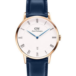 Daniel Wellington Dapper Somerset White Dial Blue Leather Strap Watch For Men - DW00100193