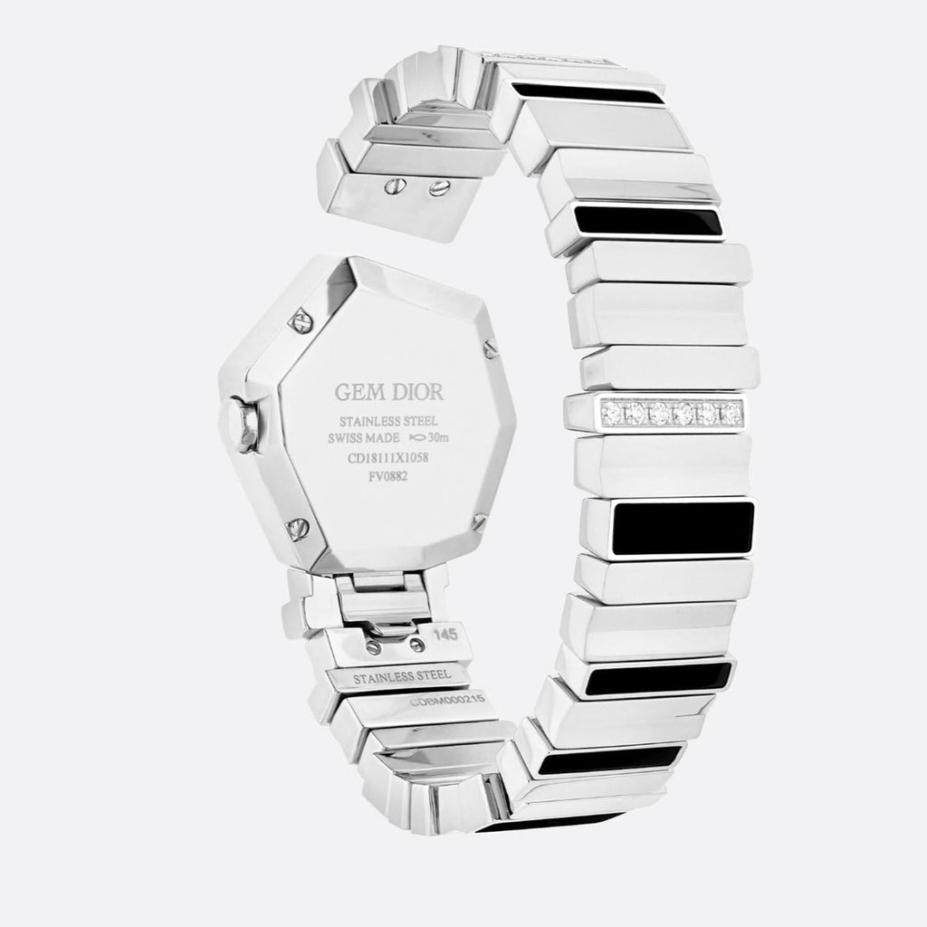 Dior Gem Dior Mother of Pearl Diamonds Black Dial Silver Steel Strap Watch for Women - CD18111X1058