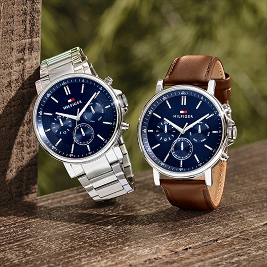 Tommy Hilfiger Tyson Chronograph Blue Dial Silver Steel Strap Watch For Men - 1710588