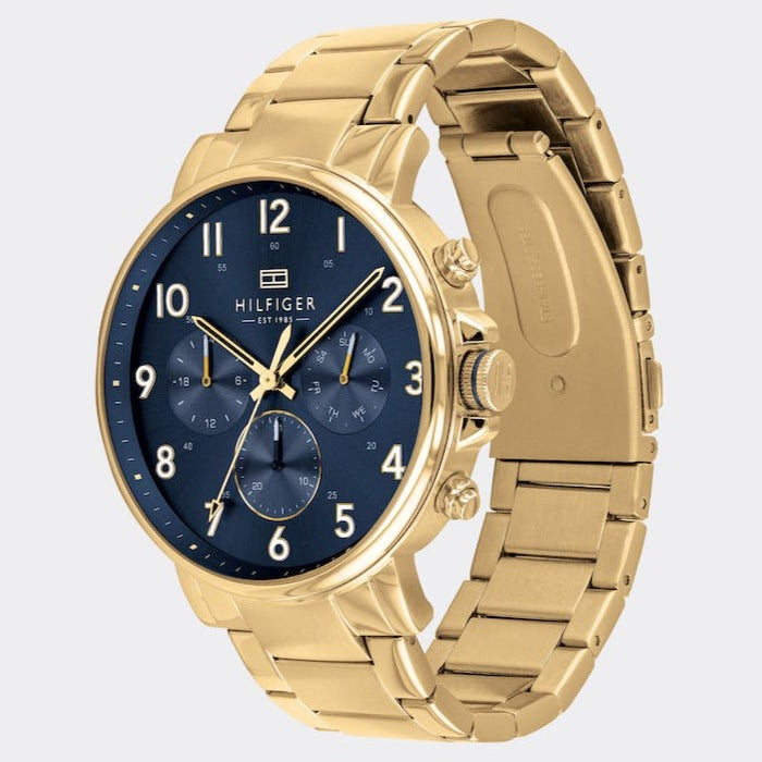 Tommy Hilfiger Daniel Chronograph Blue Dial Gold Steel Strap Watch for Men - 1710384