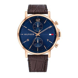 Tommy Hilfiger Daniel Blue Dial Brown Leather Strap Watch for Men - 1710418