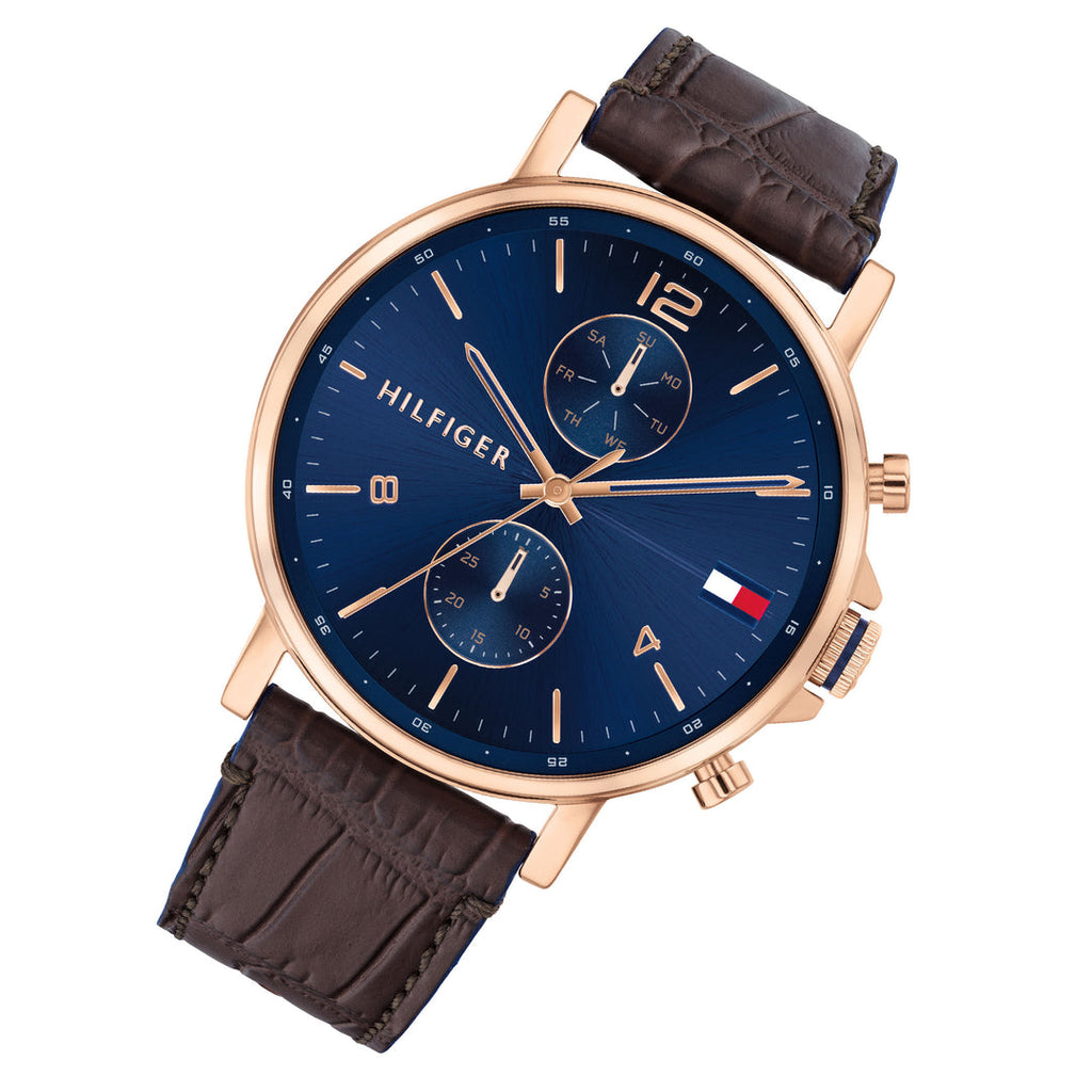 Tommy Hilfiger Daniel Blue Dial Brown Leather Strap Watch for Men - 1710418