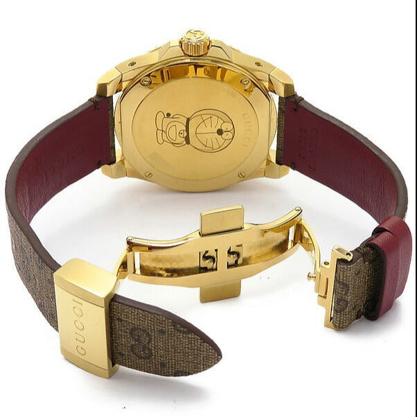 Gucci Dive Doraemon Quartz Brown Dial Brown Leather Strap Watch For Men - YA136335