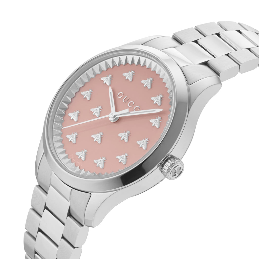 Gucci G Timeless Quartz Pink Dial Silver Steel Strap Watch for Women - YA1265033
