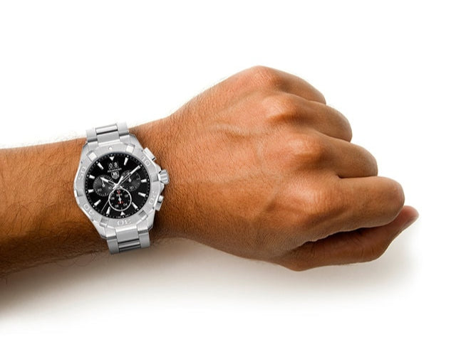 Tag Heuer Aquaracer Quartz Chronograph Black Dial Silver Steel Strap Watch for Men - CAY1110.BA0927