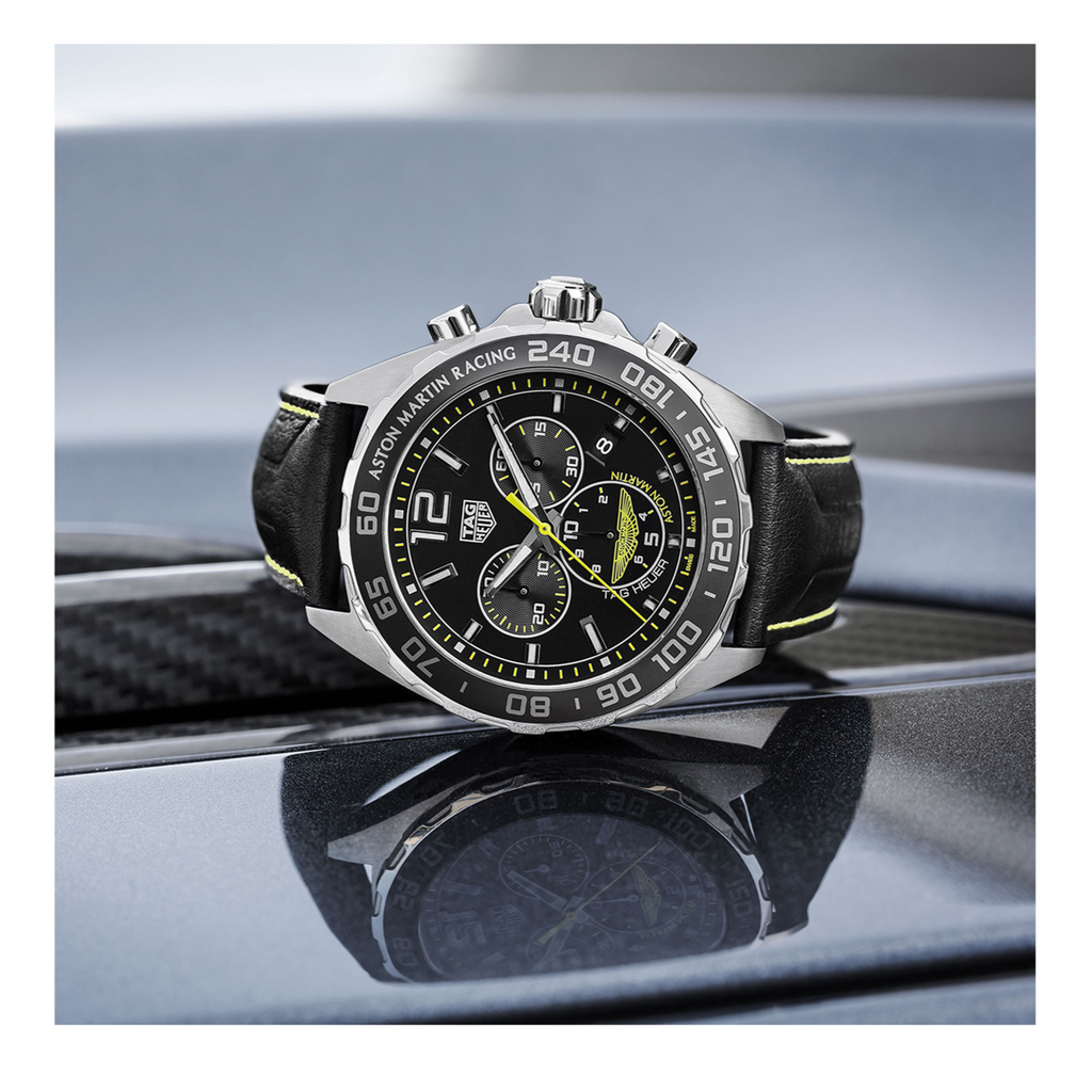 Tag Heuer Formula 1 Aston Martin Black Dial Black Leather Strap Watch for Men - CAZ101P.FC8245