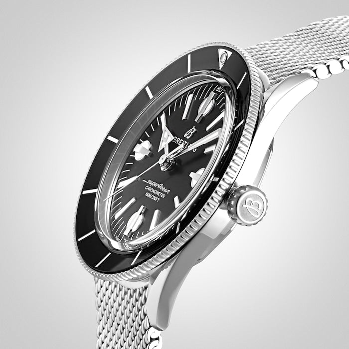 Breitling Superocean Heritage '57 Black Dial Silver Mesh Bracelet Watch for Men - A10370121B1A1