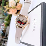 Gucci G Timeless Butterfly White Dial White Leather Strap Watch For Women - YA1264062