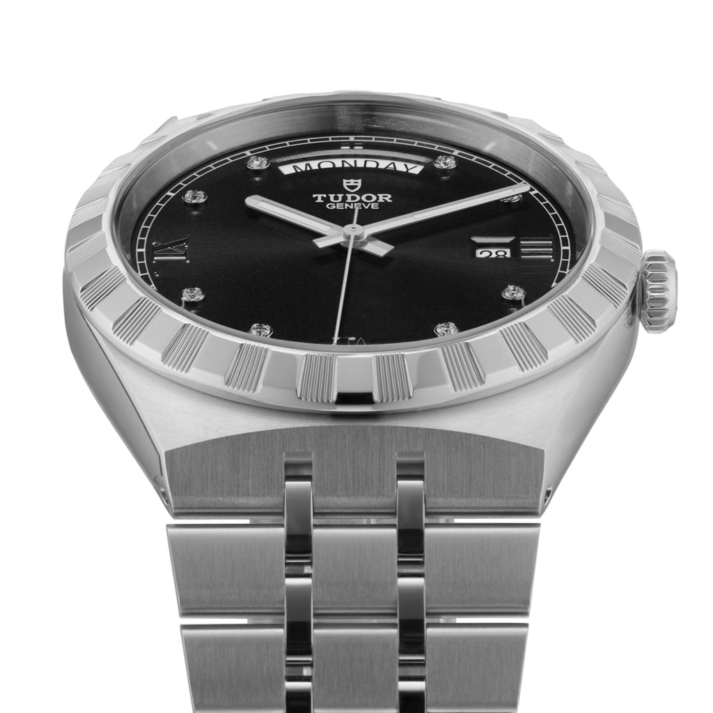 Tudor Royal Automatic Diamonds Black Dial Silver Steel Strap Watch for Men - M28600-0004
