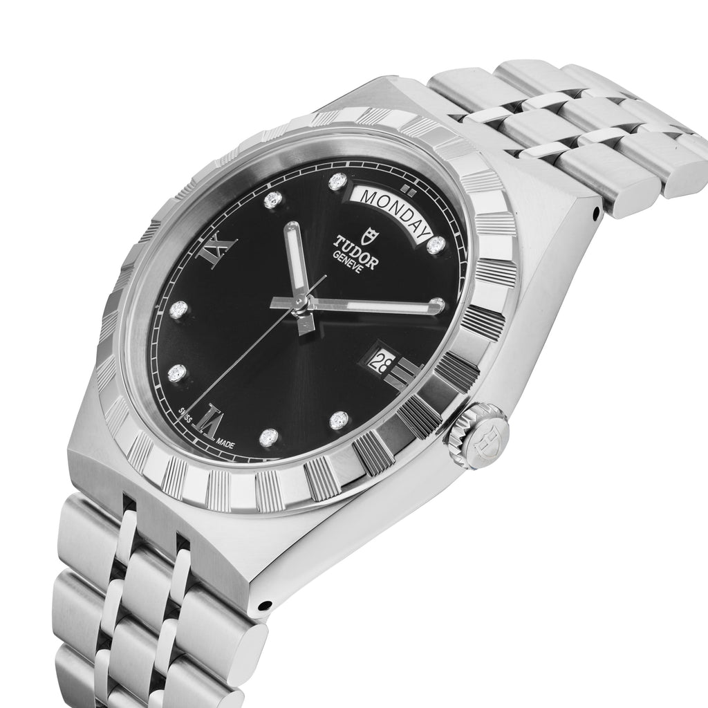 Tudor Royal Automatic Diamonds Black Dial Silver Steel Strap Watch for Men - M28600-0004