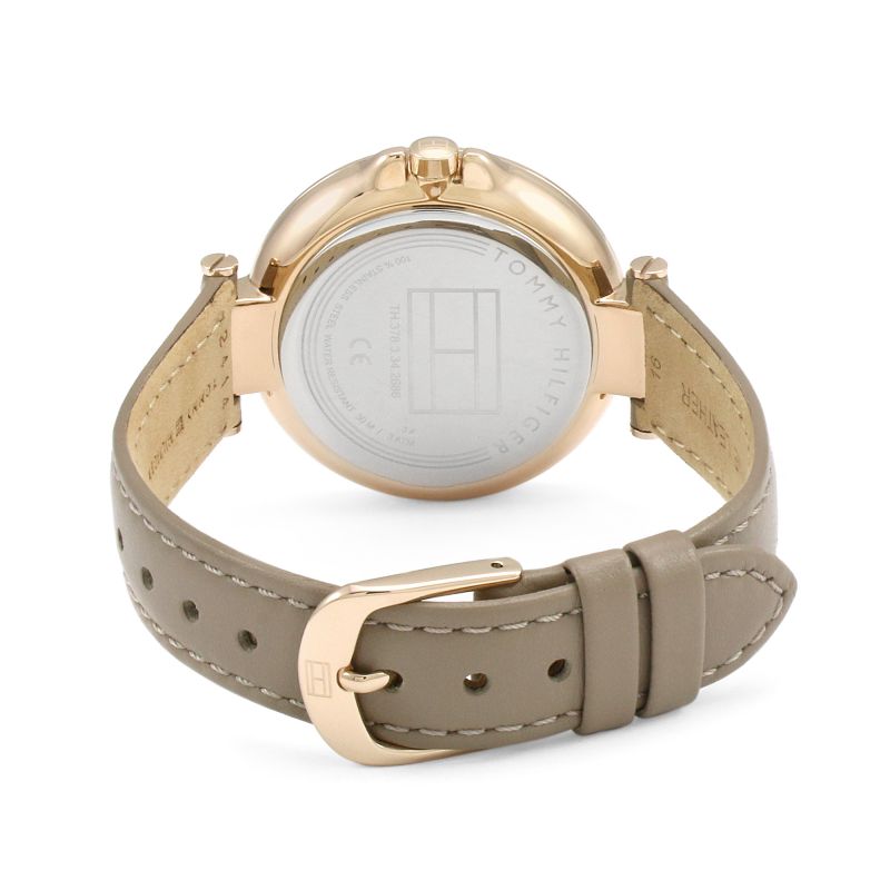 Tommy Hilfiger Angela Quartz Silver Dial Brown Leather Strap Watch for Women - 1782125