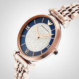 Emporio Armani Gianni T-Bar Quartz Crystals Black Dial Gold Steel Strap Watch For Women - AR11423