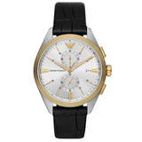Emporio Armani Claudio Chronograph Silver Dial Black Leather Strap Watch For Men - AR11498