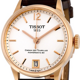 Tissot Chemin Des Tourelles Powermatic 80 Lady Silver Dial Brown Leather Strap Watch For Women - T099.207.36.037.00