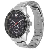 Tommy Hilfiger Luke Chronograph Black Dial Silver Steel Strap Watch for Men - 1791104
