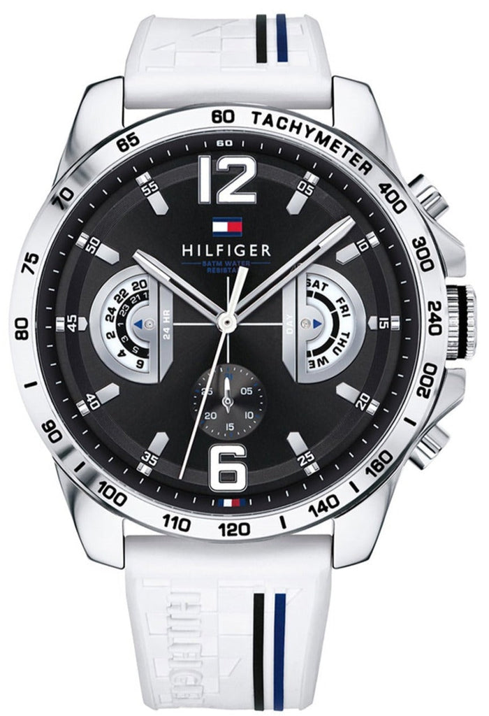Tommy Hilfiger Multifunction Black Dial White Rubber Strap Watch for Men - 1791475