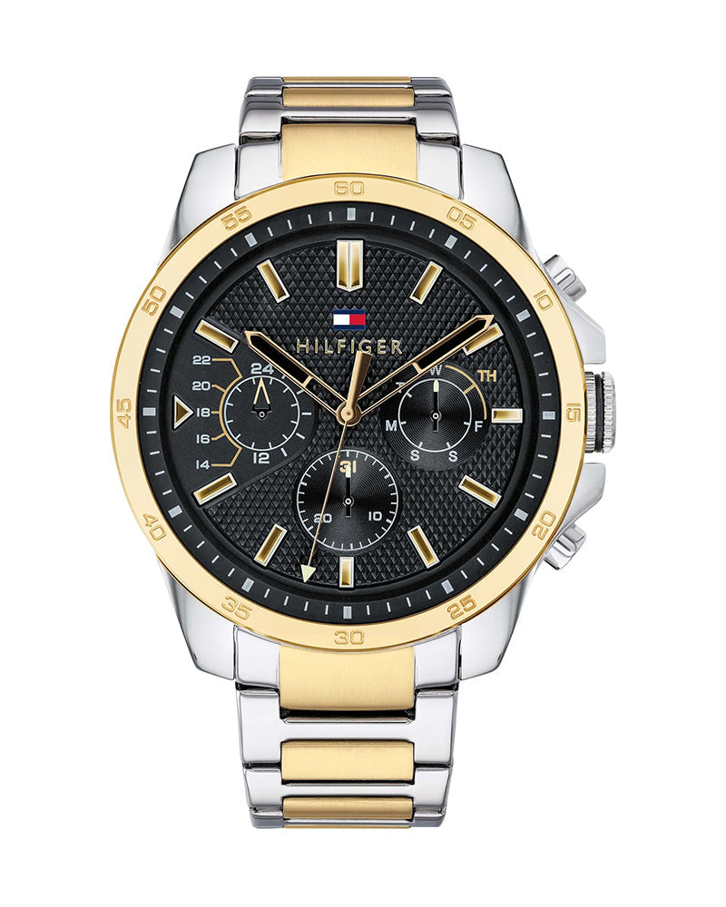 Tommy Hilfiger Decker Chronograph Black Dial Two Tone Steel Strap Watch for Men - 1791559
