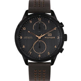 Tommy Hilfiger Chase Quartz Black Dial Brown Leather Strap Watch for Men - 1791577