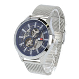 Tommy Hilfiger Spencer Skeleton Black Dial Silver Mesh Bracelet Watch for Men - 1791643
