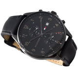 Tommy Hilfiger West Chronograph Black Dial Black Leather Strap Watch For Men - 1791711