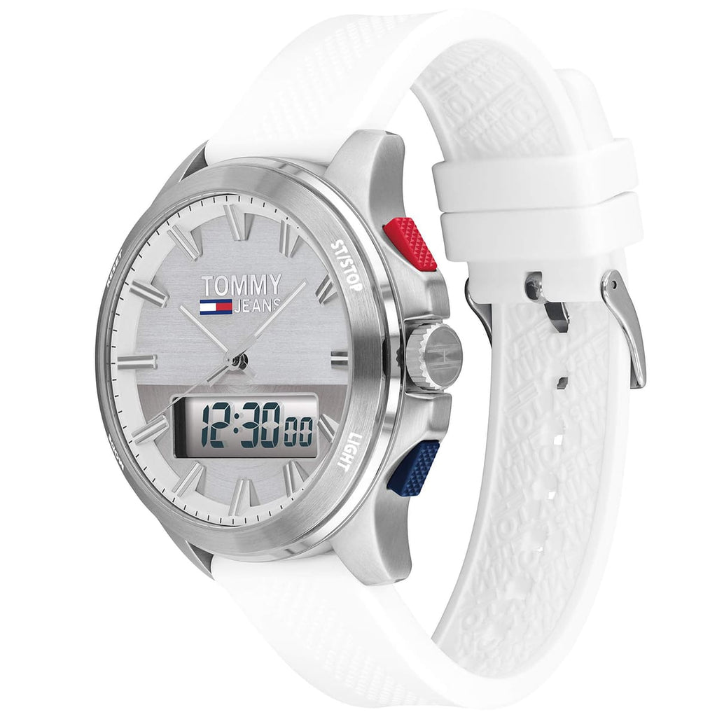 Tommy Hilfiger Digital Silver Dial White Silicone Strap Watch For Men - 1791764