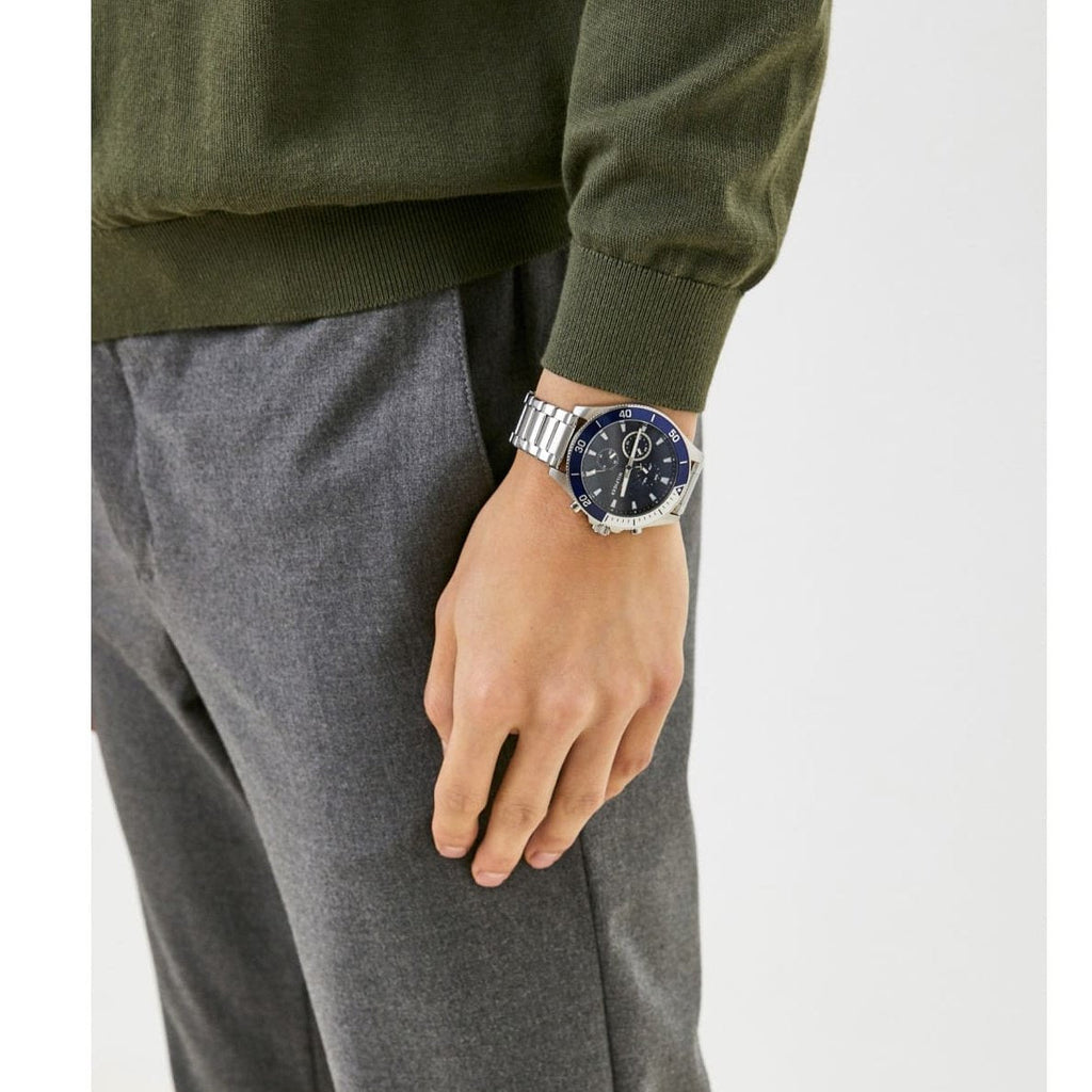 Tommy Hilfiger Larson Chronograph Blue Dial Silver Steel Strap Watch For Men - 1791917