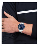 Tommy Hilfiger Jordan Chronograph Blue Dial Silver Steel Strap Watch For Men - 1792094