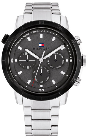 Tommy Hilfiger Troy Chronograph Grey Dial Silver Steel Strap Watch For Men - 1792106