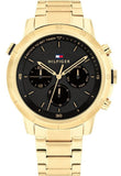 Tommy Hilfiger Troy Chronograph Black Dial Gold Steel Strap Watch For Men - 1792109