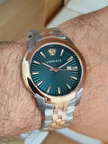 Versace V-Urban Green Dial Two Tone Steel Strap Watch for Men - VELQ00619
