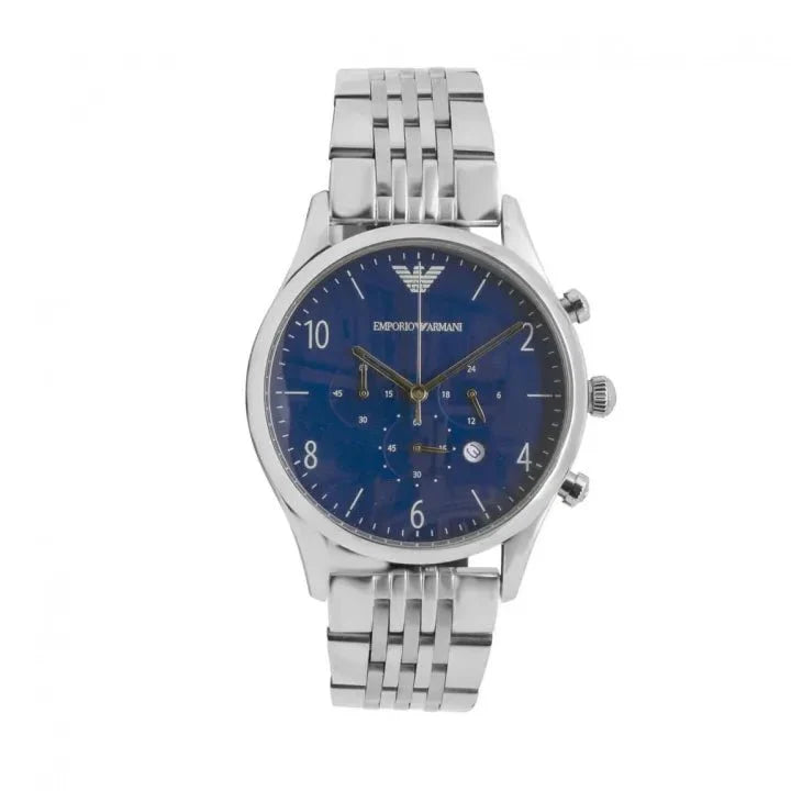 Emporio Armani Chronograph Blue Dial Silver Steel Strap Watch For Men - AR1942