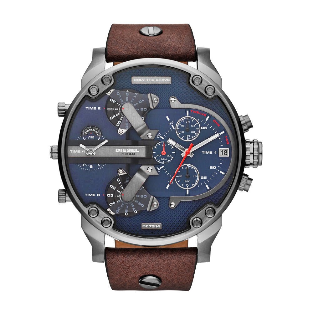 Diesel Mr Daddy Chronograph Blue Dial Brown Leather Strap Watch For Men - DZ7314