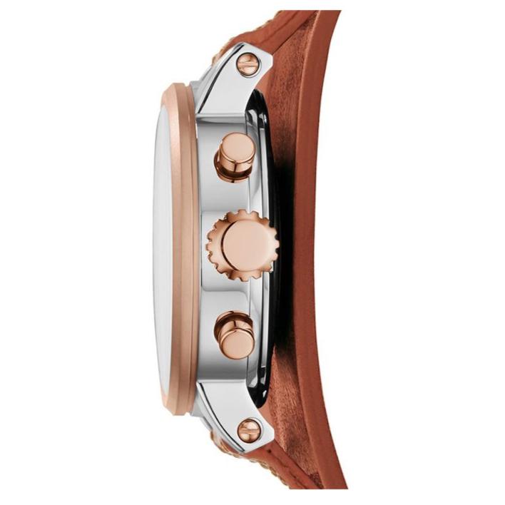 Fossil Boyfriend Chronograph White Dial Brown Leather Strap Watch for Women - ES3837