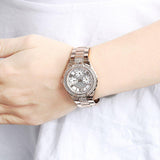 Guess Viva Diamonds White Dial Rose Gold Steel Strap Watch for Women - W0111L3