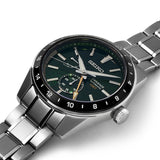 Seiko Presage Sharp Edged Series GMT Green Dial Silver Steel Strap Watch For Men - SPB219J1