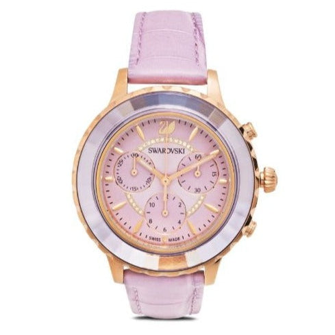 Swarovski Octea Lux Chrono Purple Dial Purple Leather Strap Watch for Women - 5632263