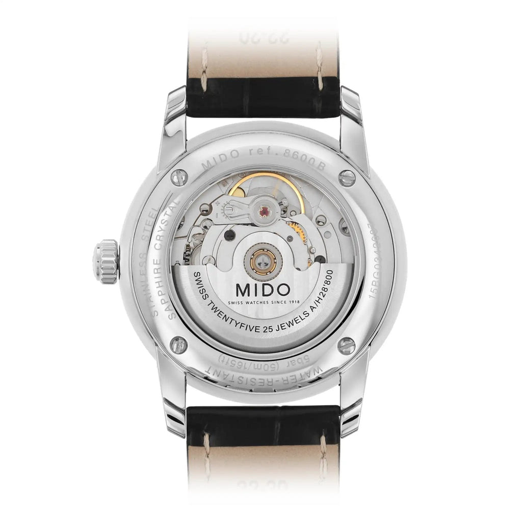 Mido Baroncelli III Automatic Silver Dial Black Leather Strap Watch For Women - M7600.4.21.4