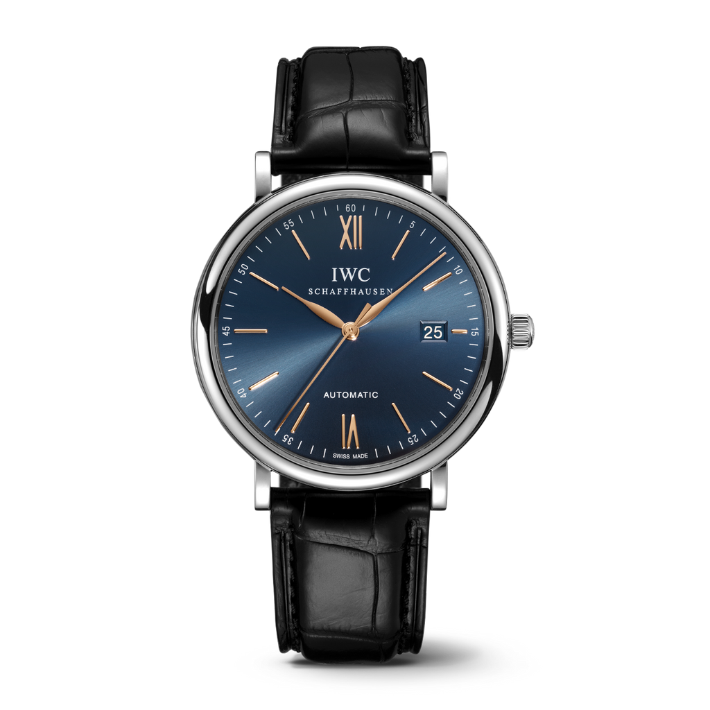 IWC Portofino Automatic Blue Dial Black Leather Strap Watch for Men - IW356523