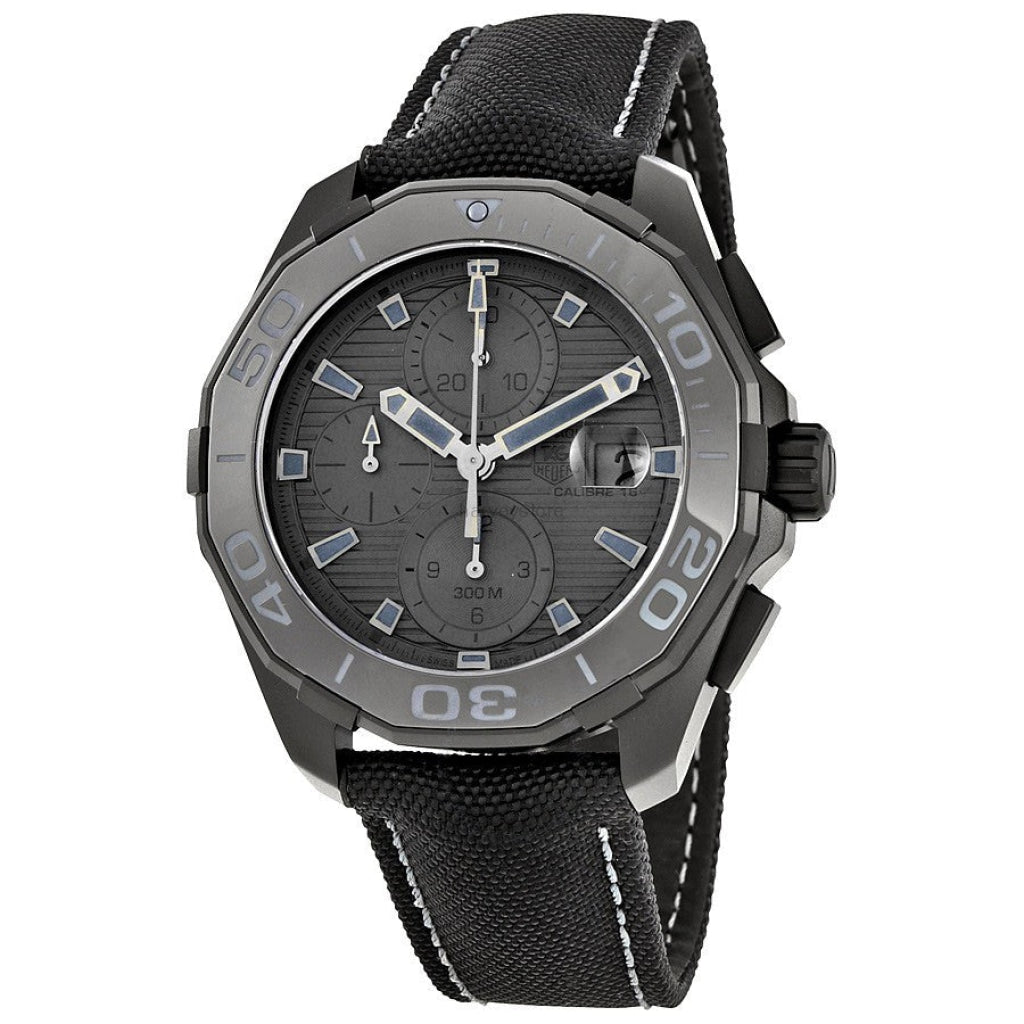 Tag Heuer Aquaracer Automatic Chronograph Special Edition Titanium Grey Dial Black Leather Strap Watch for Men - CAY218B.FC6370