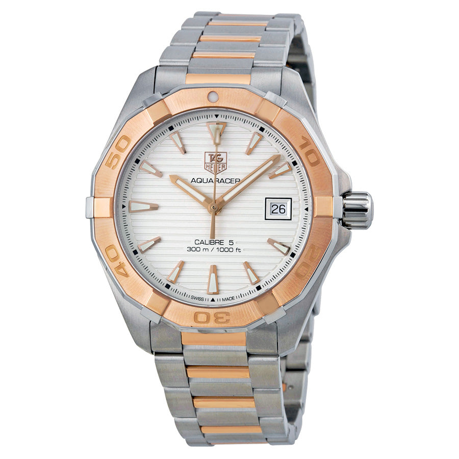 Tag Heuer Aquaracer Calibre 5 Automatic White Dial Two Tone Steel Strap Watch for Men - WAY2150.BD0911