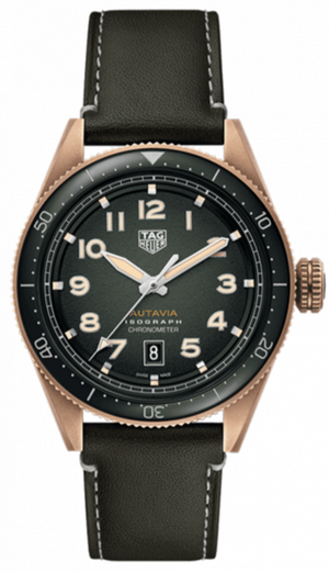 Tag Heuer Autavia Calibre 5 Automatic Olive Green Dial Green Leather Strap Watch for Men - WBE5190.FC8268
