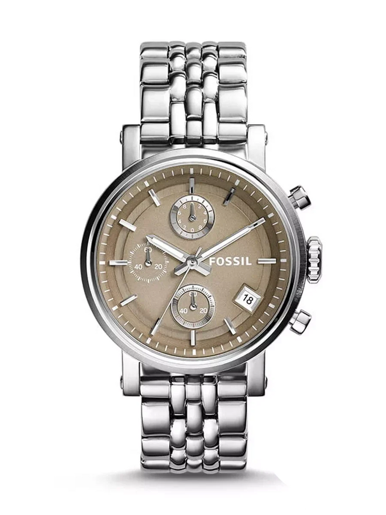Fossil Boyfriend Chronograph Brown Dial Silver Steel Strap Watch for Women - ES3747