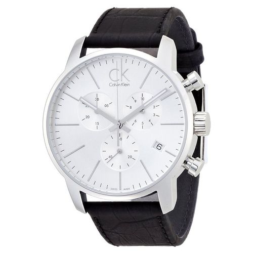 Calvin Klein City Chronograph Silver Dial Black Leather Strap Watch for Men - K2G271C6