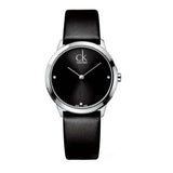 Calvin Klein Minimal Black Dial Black Leather Strap Watch for Men - K3M221CS