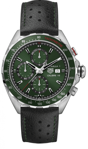 Tag Heuer Formula 1 Calibre 16 Automatic Chronograph Green Dial Black Leather Strap Watch for Men - CAZ2016.FC6473